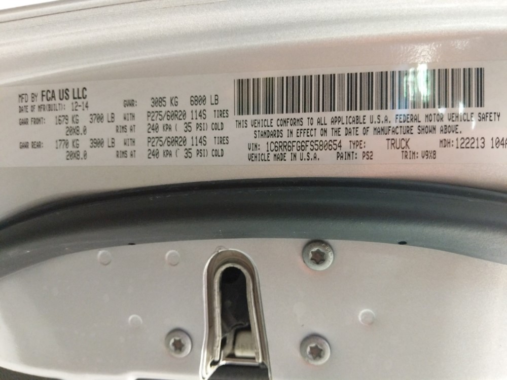 2015 Dodge Ram 1500 - VIN Plate