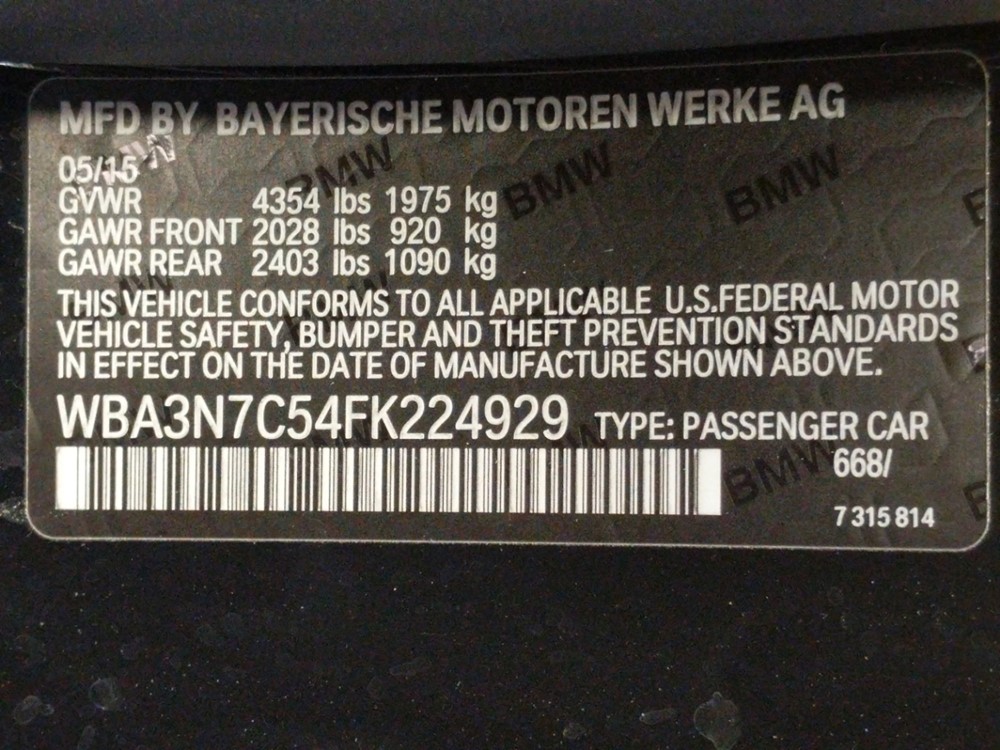 2015 BMW 428i - VIN Plate