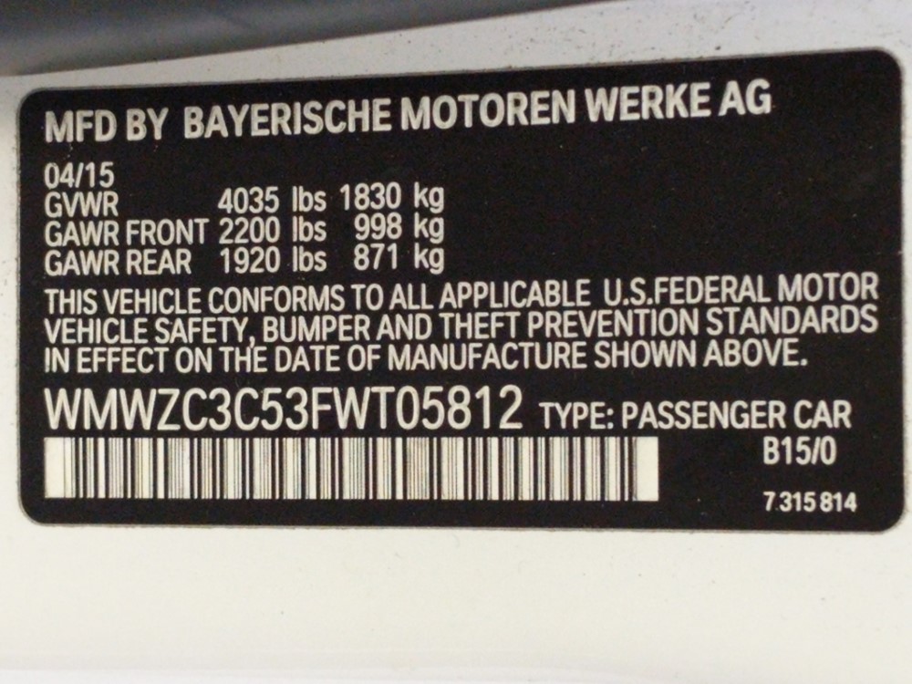 2015 MINI Cooper S - VIN Plate