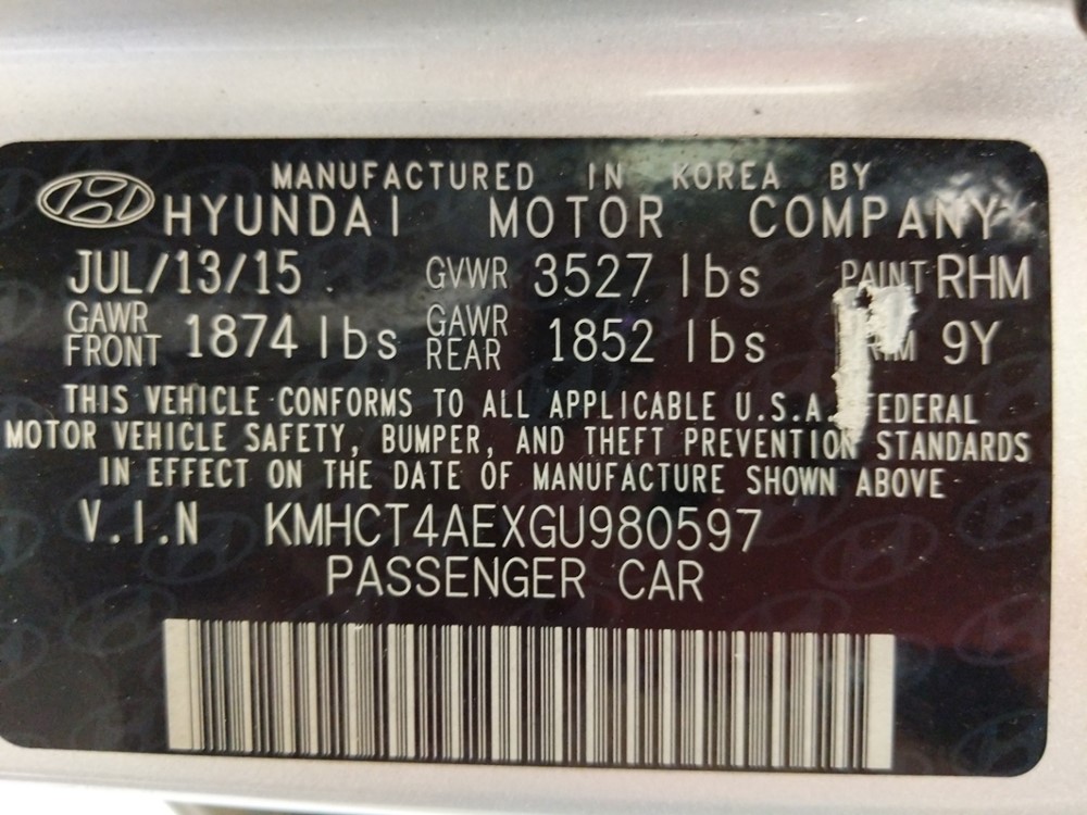 2016 Hyundai Accent - VIN Plate