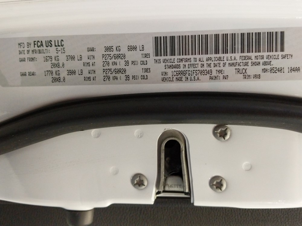 2015 Dodge Ram 1500 - VIN Plate