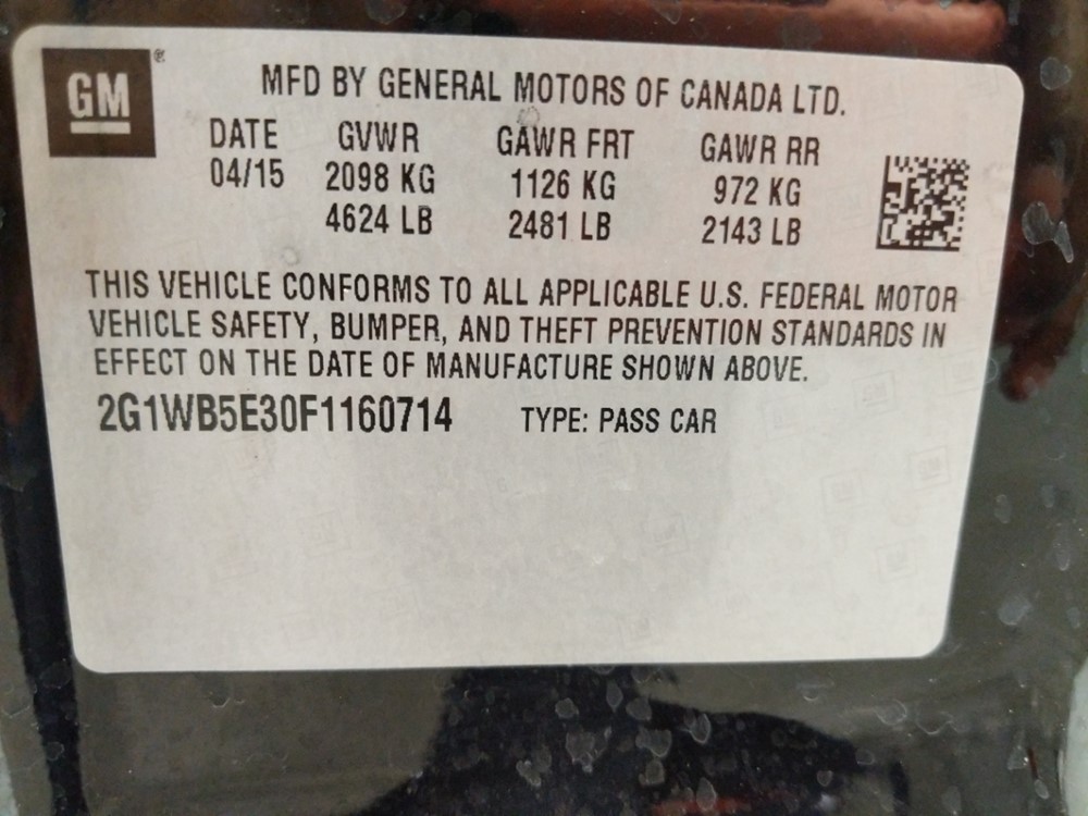 2015 Chevrolet Impala - VIN Plate