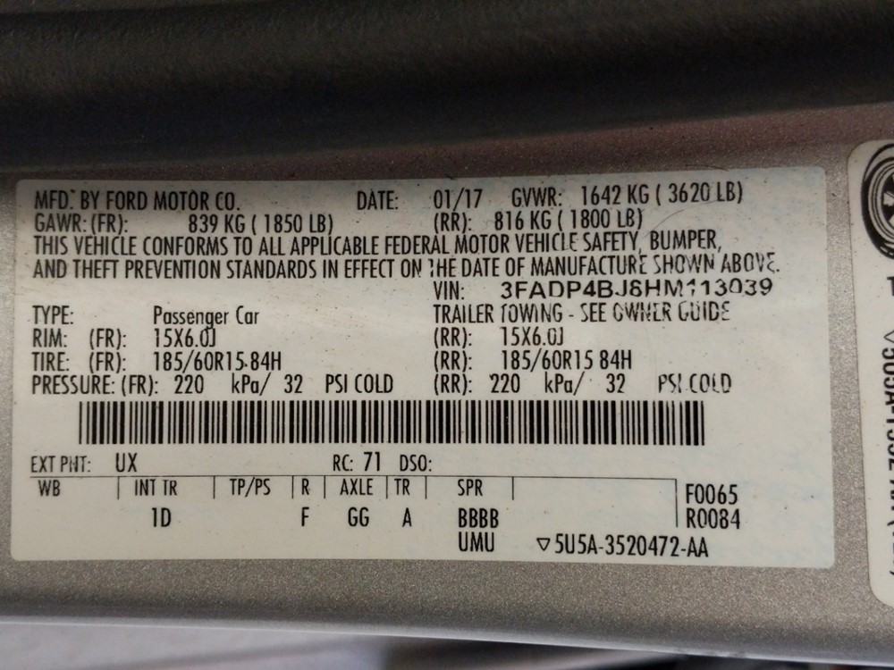 2017 Ford Fiesta - VIN Plate