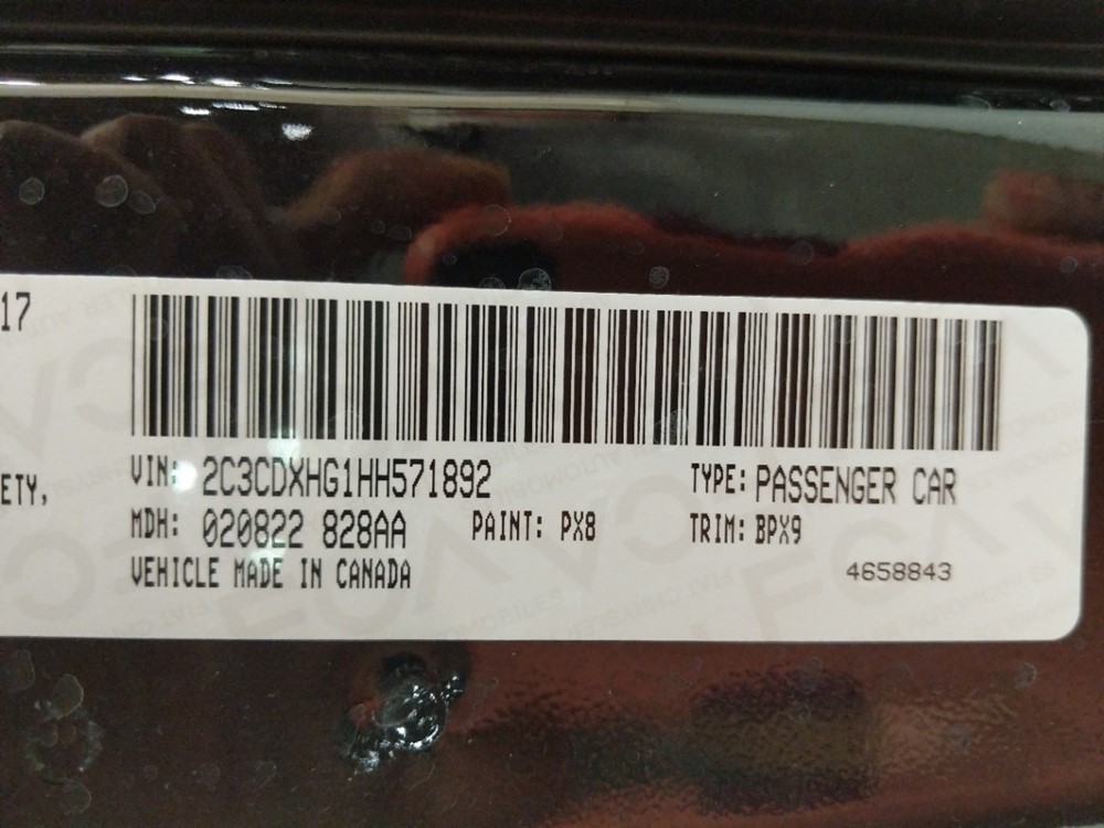 2017 Dodge Charger - VIN Plate