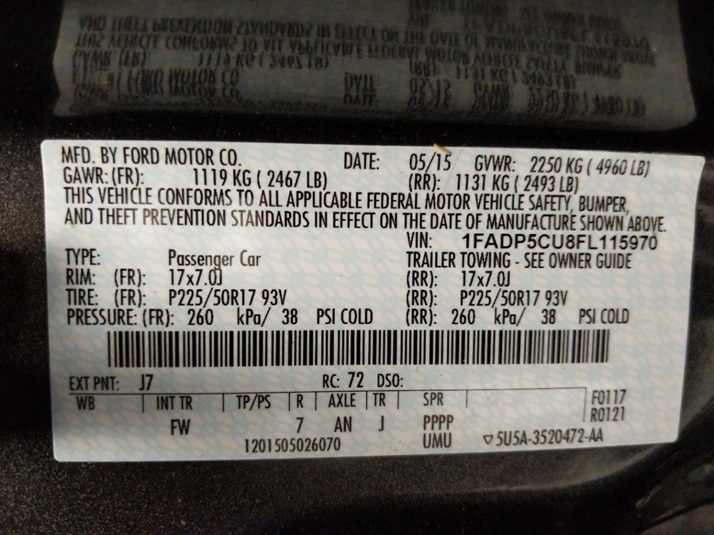 2015 Ford C-MAX - VIN Plate