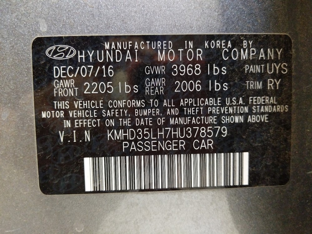 2017 Hyundai Elantra - VIN Plate