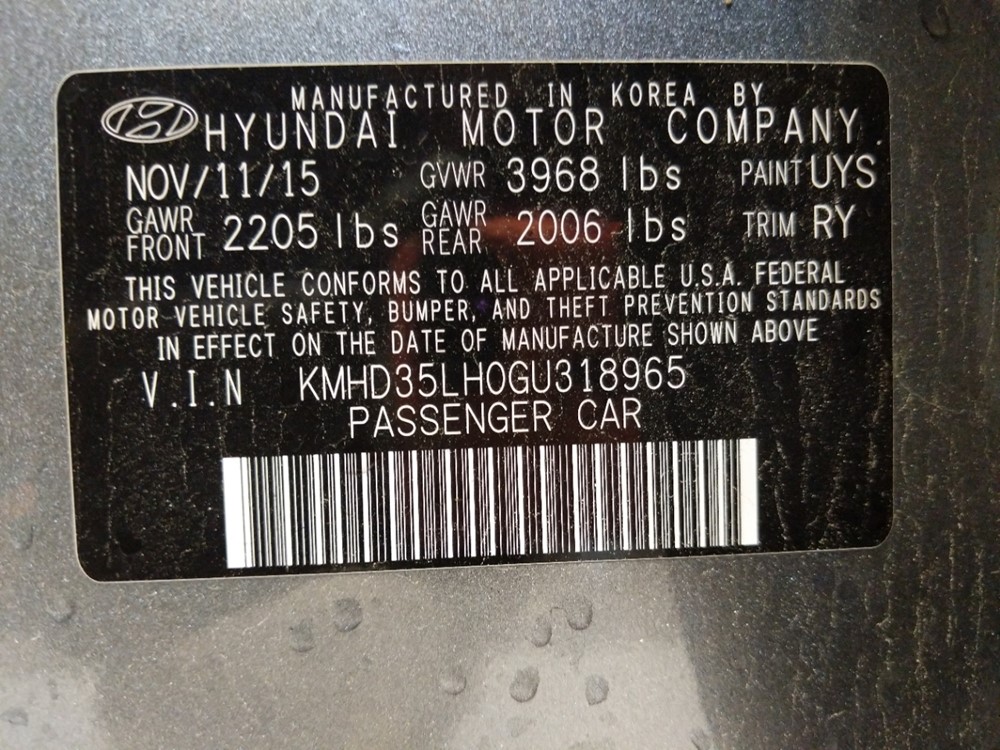 2016 Hyundai Elantra - VIN Plate