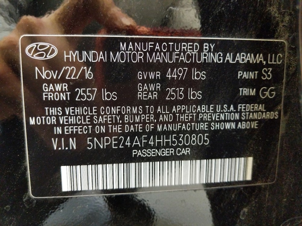 2017 Hyundai Sonata - VIN Plate