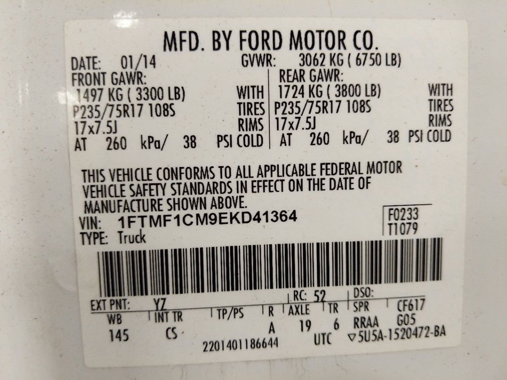 2014 Ford F-150 - VIN Plate