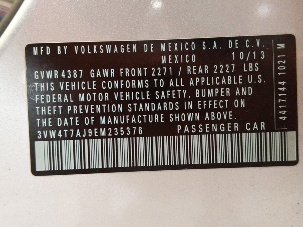 2014 Volkswagen Jetta - VIN Plate