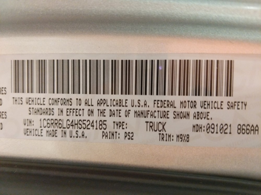 2017 Dodge Ram 1500 - VIN Plate