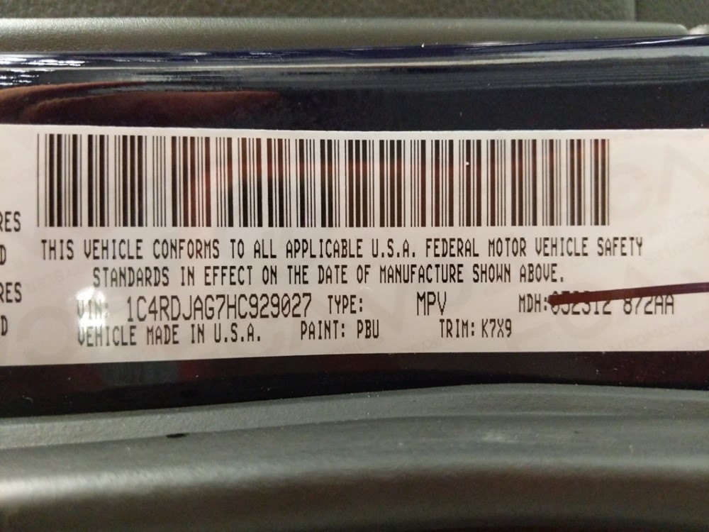2017 Dodge Durango - VIN Plate