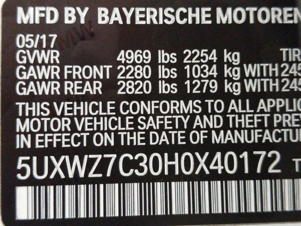 2017 BMW X3 - VIN Plate