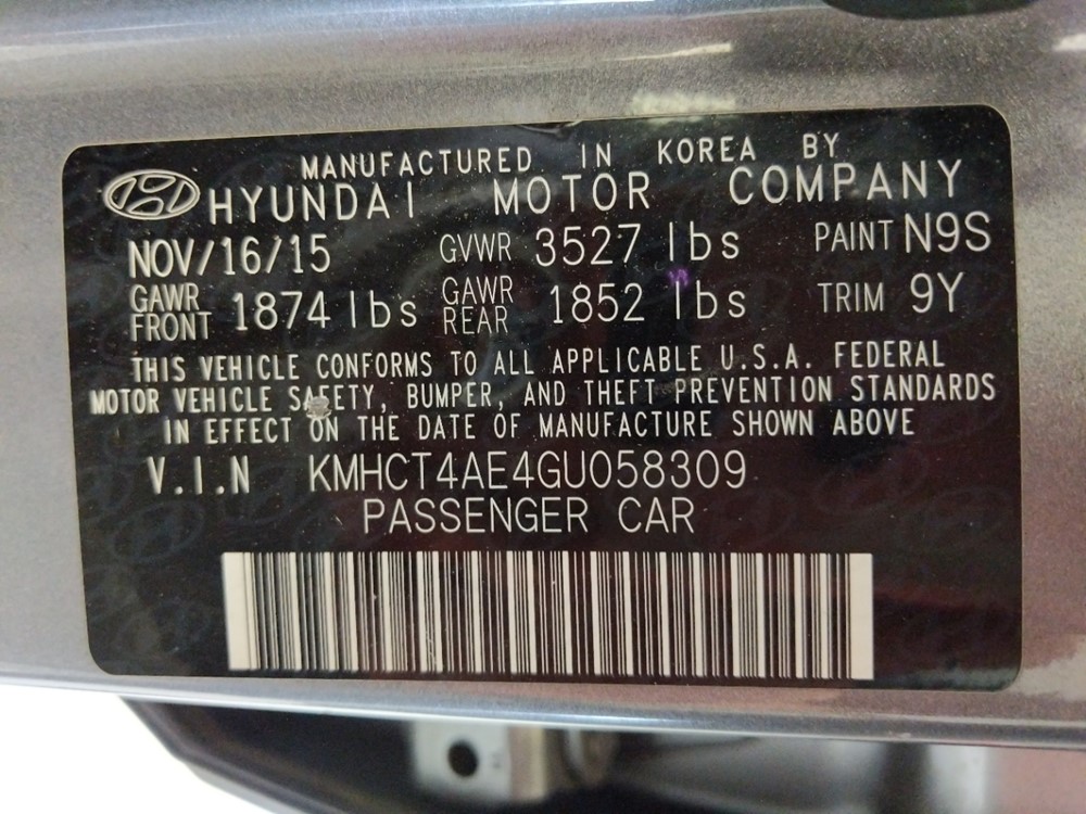 2016 Hyundai Accent - VIN Plate