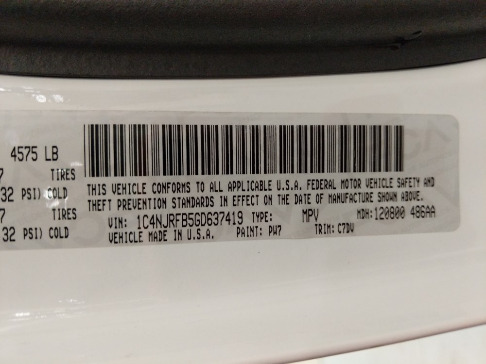 2016 Jeep Patriot - VIN Plate