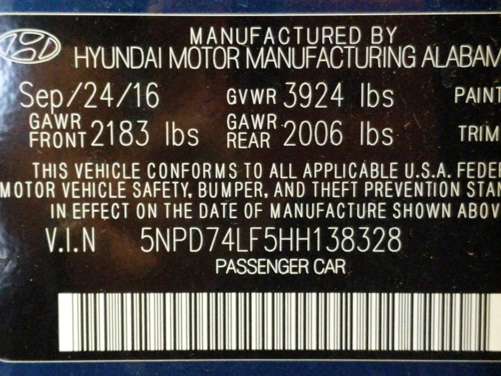 2017 Hyundai Elantra - VIN Plate
