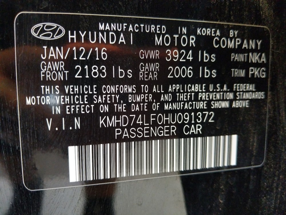 2017 Hyundai Elantra - VIN Plate
