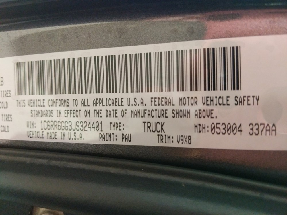 2018 Dodge Ram 1500 - VIN Plate