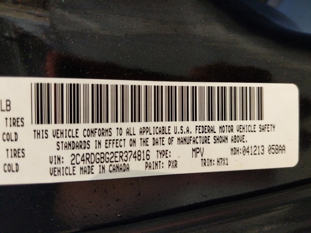 2014 Dodge Grand Caravan - VIN Plate