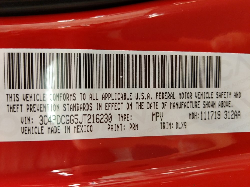 2018 Dodge Journey - VIN Plate