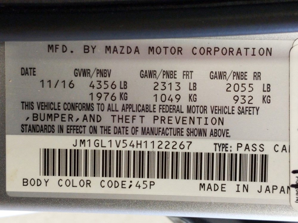 2017 Mazda Mazda6 - VIN Plate
