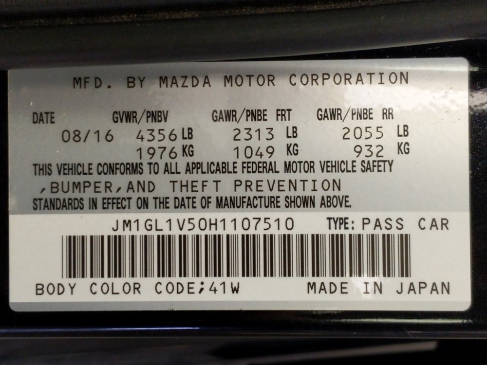 2017 Mazda Mazda6 - VIN Plate