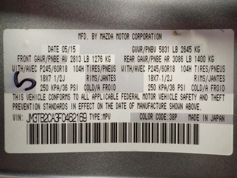 2015 Mazda CX-9 - VIN Plate