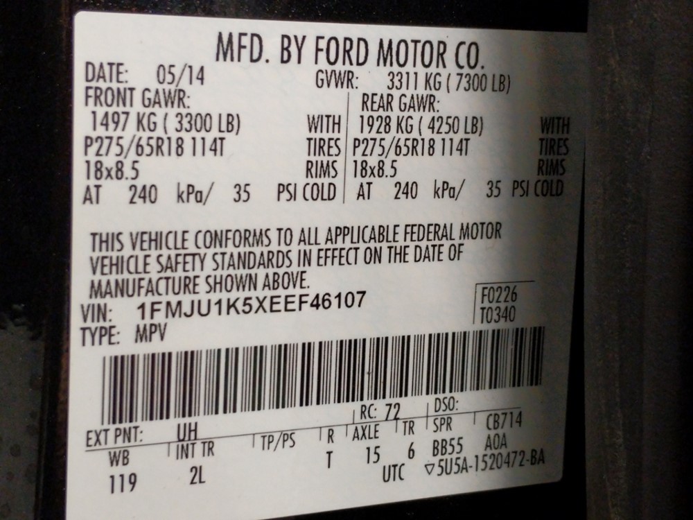 2014 Ford Expedition - VIN Plate