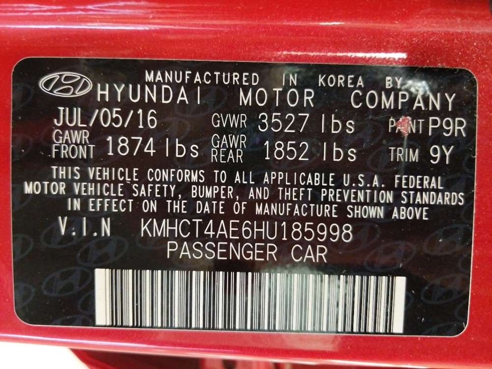 2017 Hyundai Accent - VIN Plate