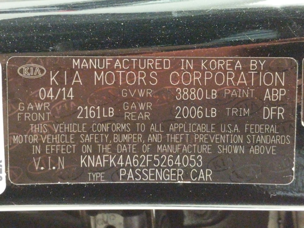 2015 Kia Forte - VIN Plate