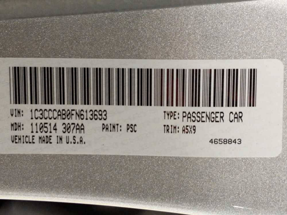 2015 Chrysler 200 - VIN Plate