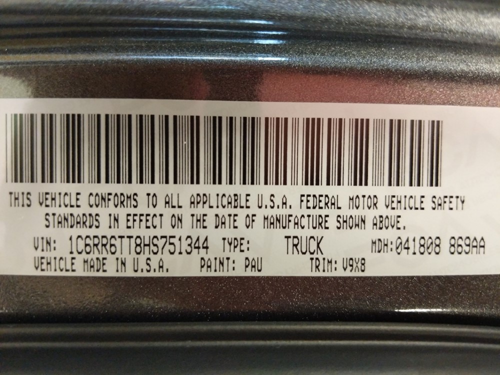 2017 Dodge Ram 1500 - VIN Plate
