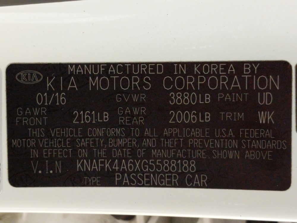 2016 Kia Forte - VIN Plate