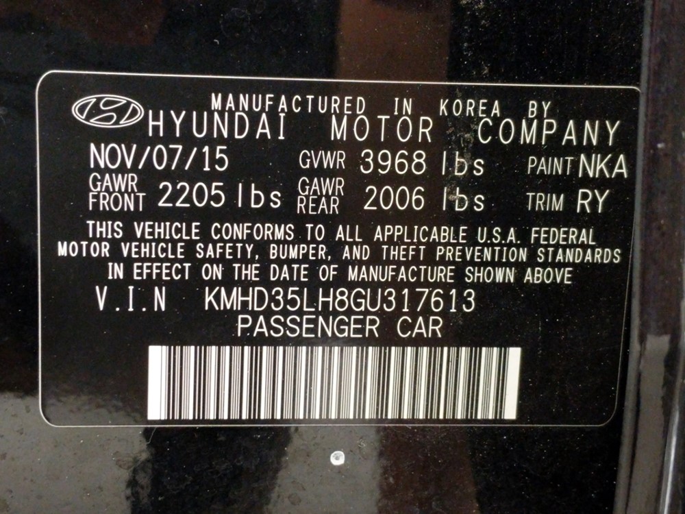 2016 Hyundai Elantra - VIN Plate