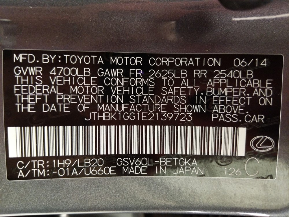 2014 Lexus ES 350 - VIN Plate
