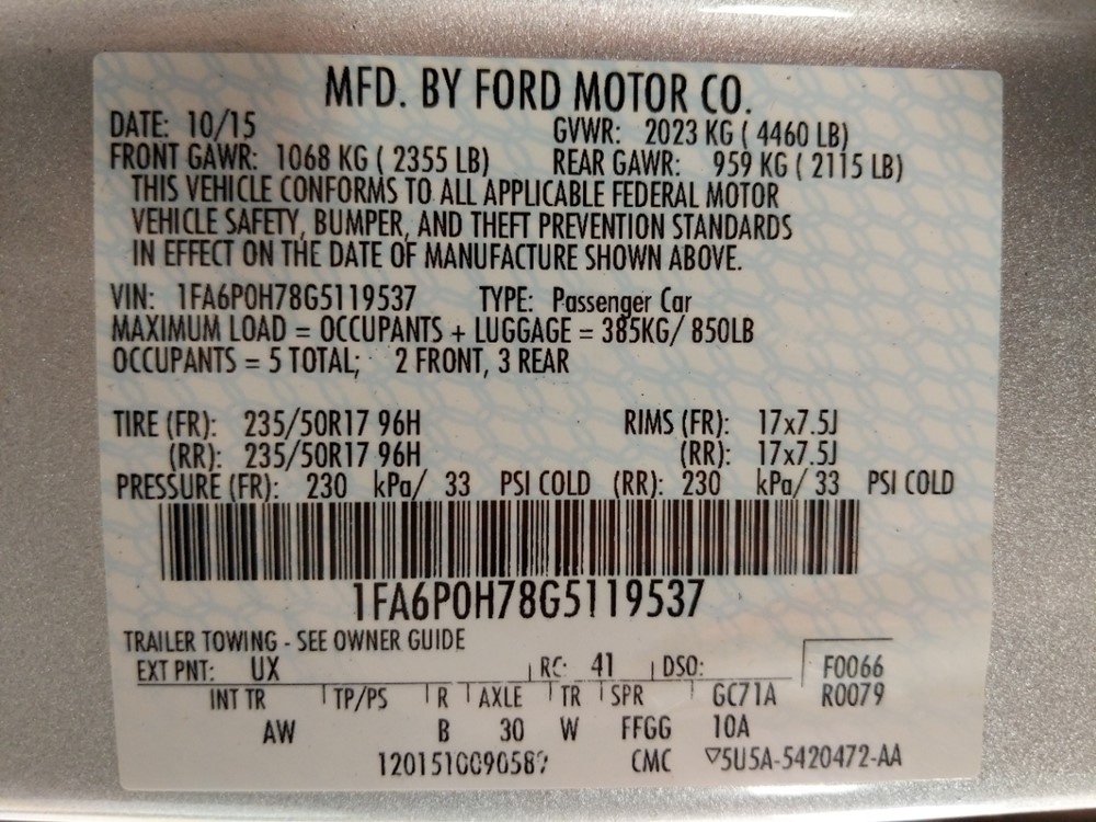 2016 Ford Fusion - VIN Plate