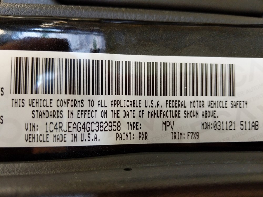 2016 Jeep Grand Cherokee - VIN Plate