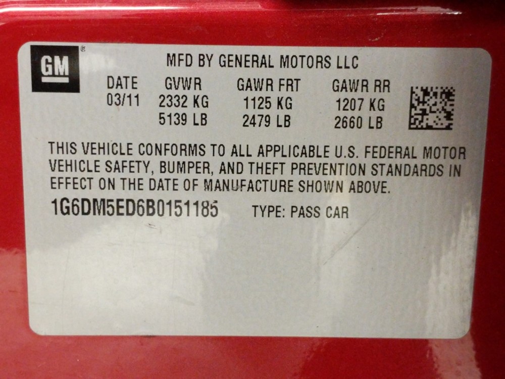 2011 Cadillac CTS - VIN Plate