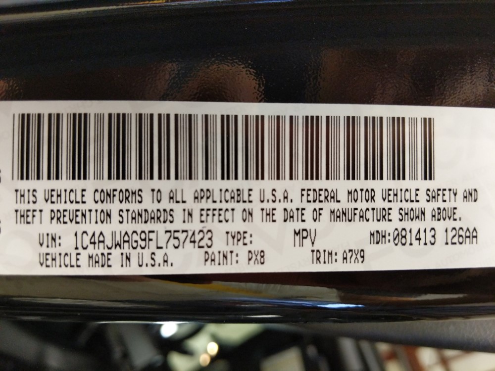 2015 Jeep Wrangler - VIN Plate