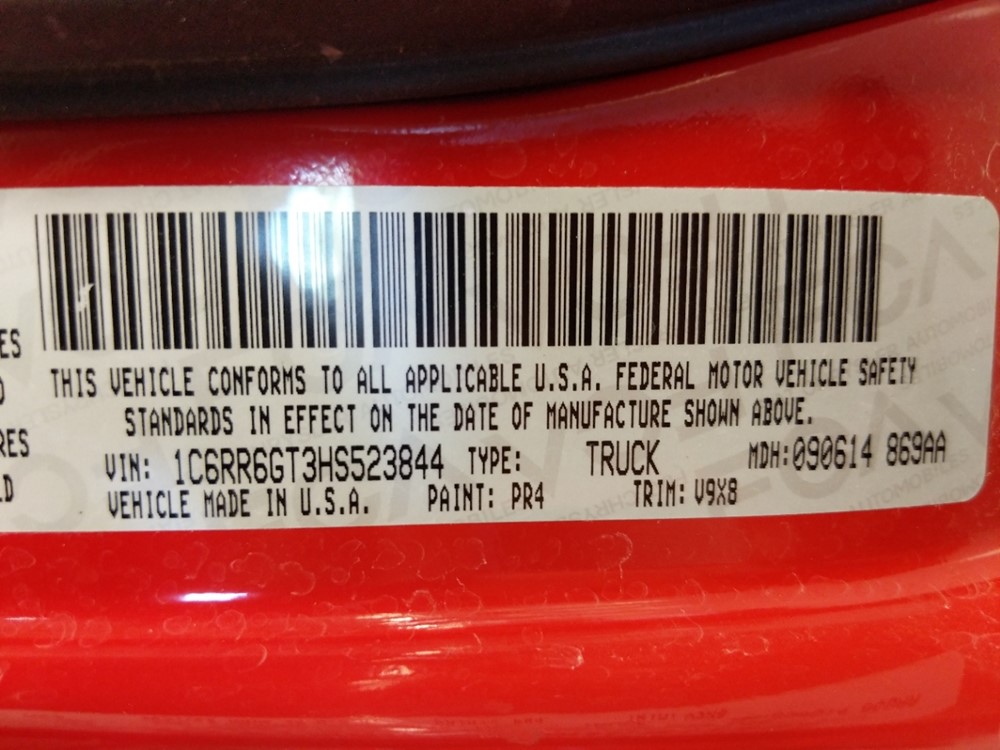 2017 Dodge Ram 1500 - VIN Plate