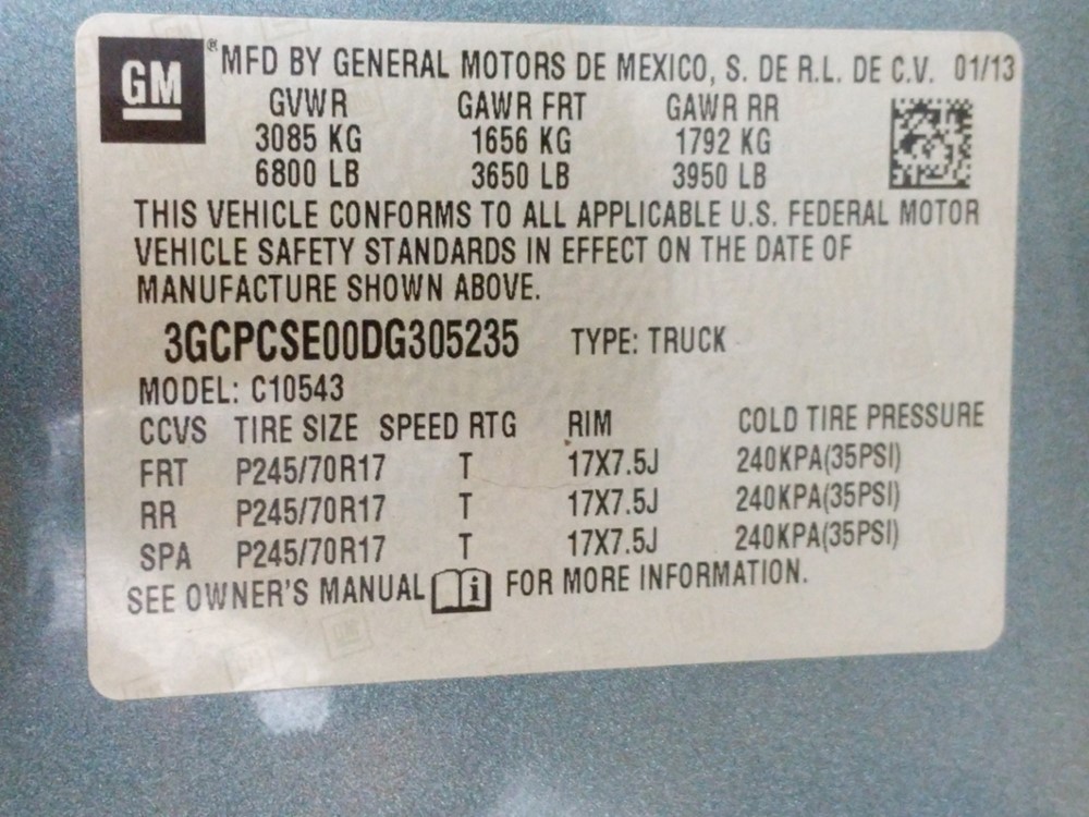 2013 Chevrolet Silverado 1500 - VIN Plate