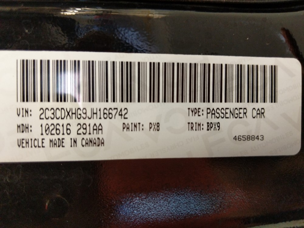 2018 Dodge Charger - VIN Plate