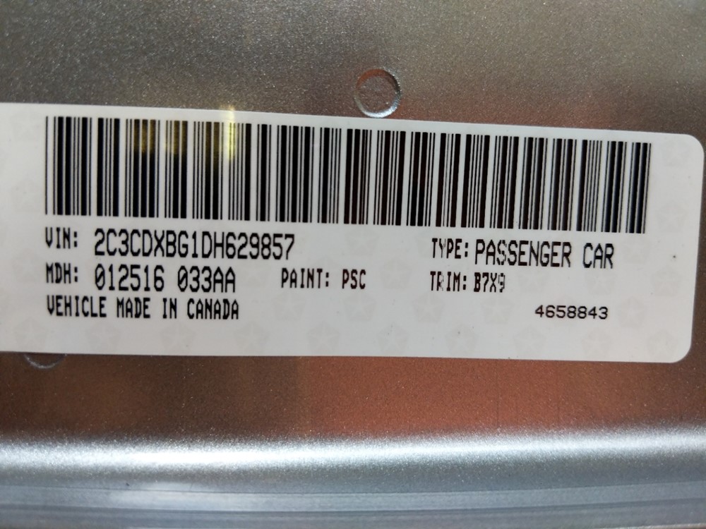 2013 Dodge Charger - VIN Plate