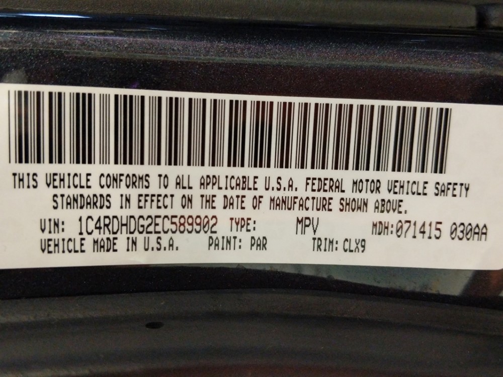 2014 Dodge Durango - VIN Plate
