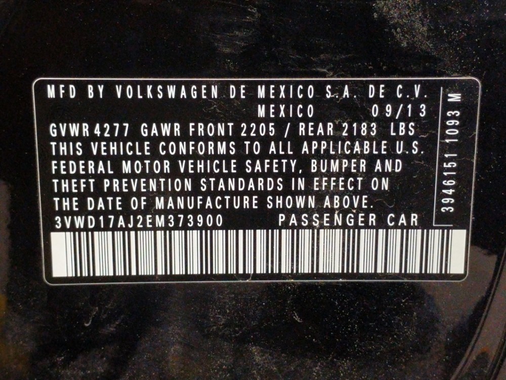2014 Volkswagen Jetta - VIN Plate