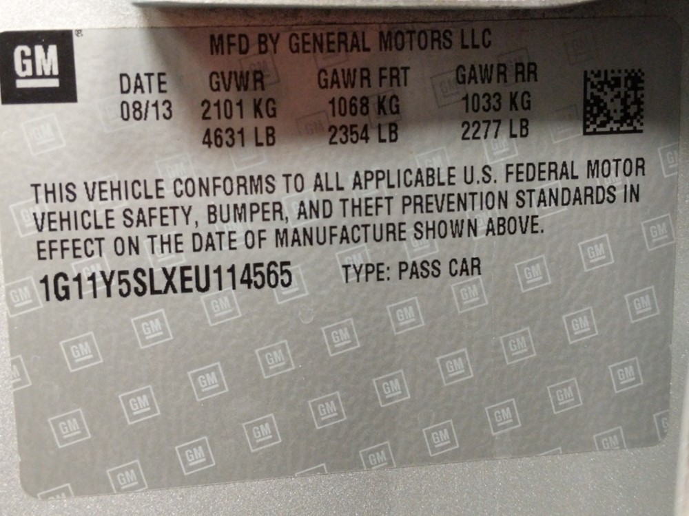 2014 Chevrolet Impala - VIN Plate