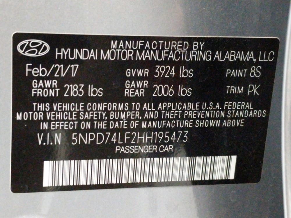 2017 Hyundai Elantra - VIN Plate