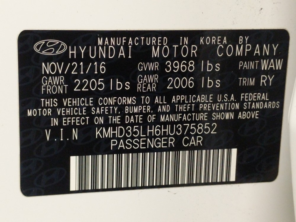 2017 Hyundai Elantra - VIN Plate