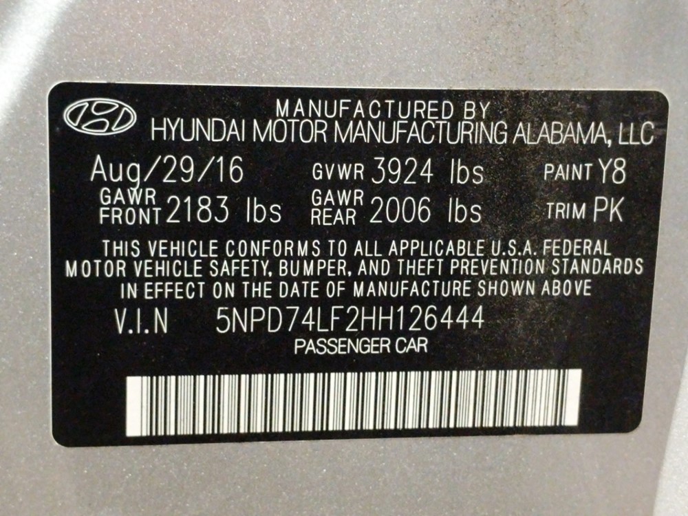 2017 Hyundai Elantra - VIN Plate