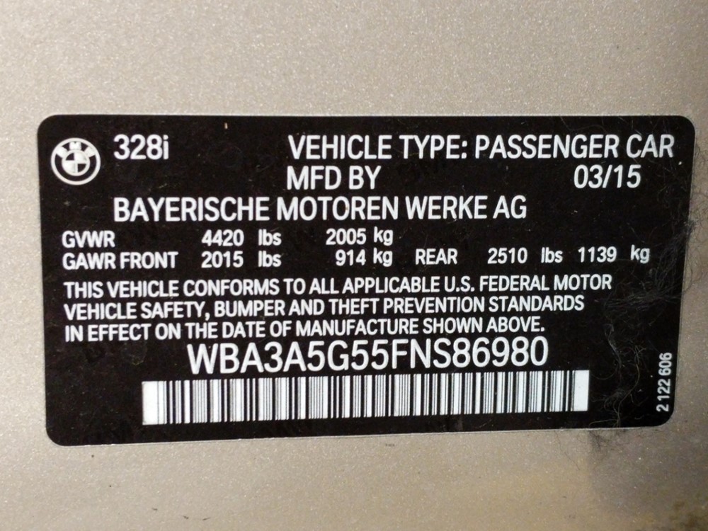 2015 BMW 328i - VIN Plate